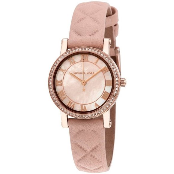 Michael Kors Women's Petite Norie Pink Mother of Pearl Dial Pink Leather Watch - Picture 1 of 9